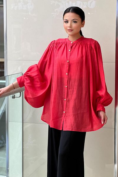 Ghisa Judge Collar Wide Sleeve Linen Shirt