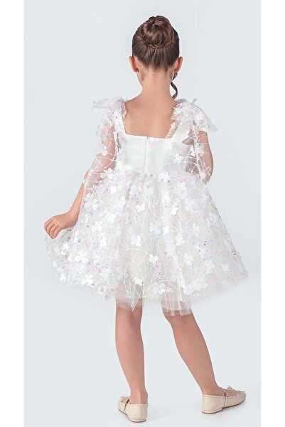 Mnk Baby&Kids Βραδινό φόρεμα για κορίτσια με μοτίβο λουλουδιών Imeros M00736 ΛΕΥΚΟ