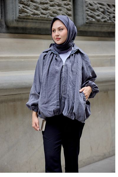 LOCCO Women's Blouse Collar Bat Shirred Cardigan Anthracite