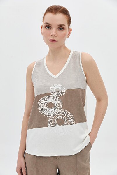DAIDO Segmented Printed V-Neck Tank Top