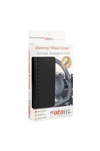 OEM Husa volan OTOM din Piele Ecologica "Ne-Perforata", diametru volan 37 - 39 cm, cu ac si ata Neagra