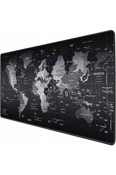 OEM Protectie de birou tip mousepad, model harta lumii, 80x30 cm, baza cauciucata, negru/gri