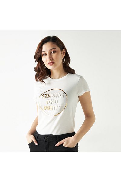 FAV Embossed Slogan Detail T-shirt with Crew Neck and Short Sleeves