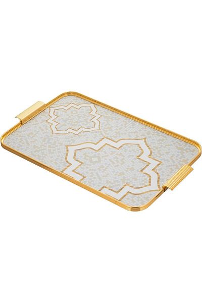 ALSAIF Rectangular Ornate Serving Tray With Side Handles, Porcelain, Multicolored