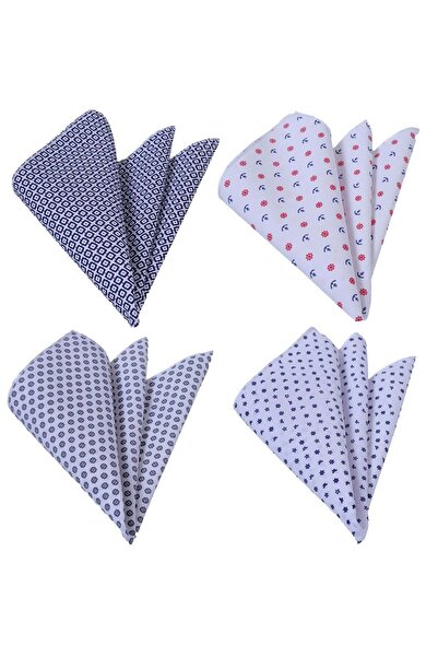 Exve Exclusive Набір з 4 білих бавовняних серветок з геометричним принтом, 4 в 1, з кишеньковою клапаною