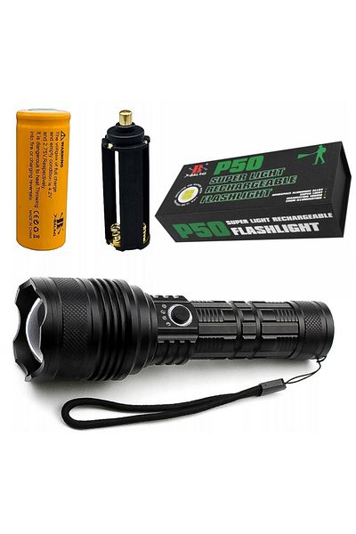 OEM Waterproof, rechargeable, 5-mode tactical military flashlight, charging cable, black