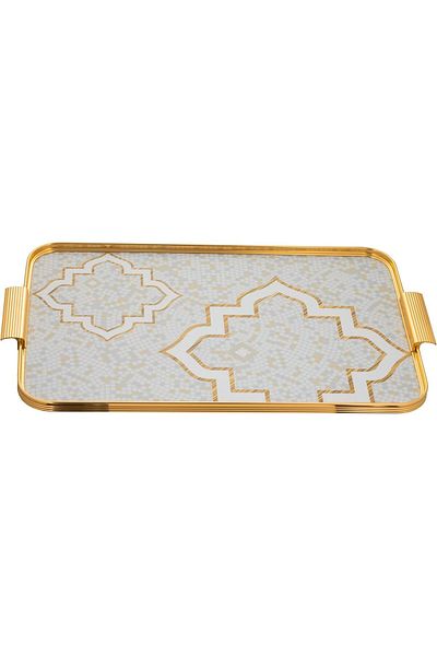 ALSAIF Rectangular Ornate Serving Tray With Side Handles, Porcelain, Multicolored