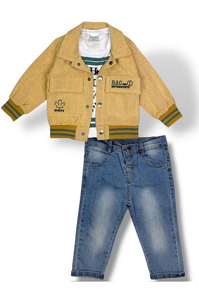 Yollo Kids Boy's Jacket, Jean and T-Shirt 3 Piece Set / Holiday and Special Set