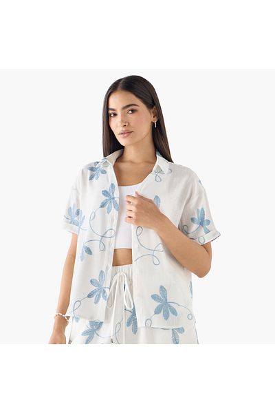 2Xtremz Embroidered Shirt with Collar and Short Sleeves