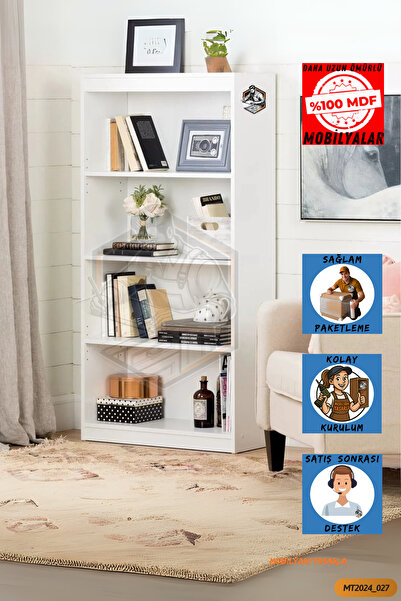 Mobilyanı Tasarla Tamamı Mdf 4 Bölmeli Kapaksız Beyaz Kitaplık Salon Yatak Od...