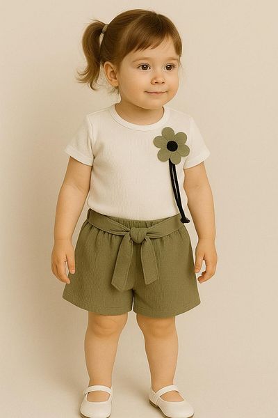 MİNYON BABY Floral Detailed Cotton Laced Girls' Bottom and Top Eid Suit