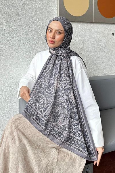 lamelif Retro Pattern Soft Shawl Smoked