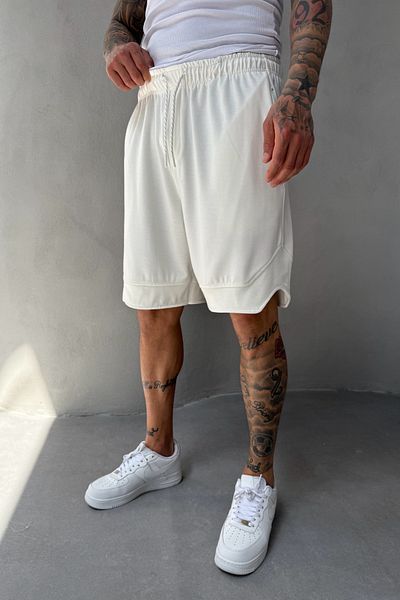 MADZEYMODA Βαμβακερό ανδρικό υφαντό ελαστικό στη μέση λευκό σορτς Capri KE-7005