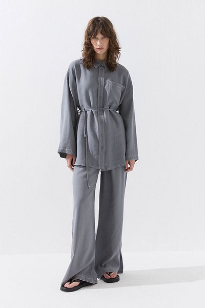 Hooopstore Comfortable Gray Trouser Suit with Stitching Detail