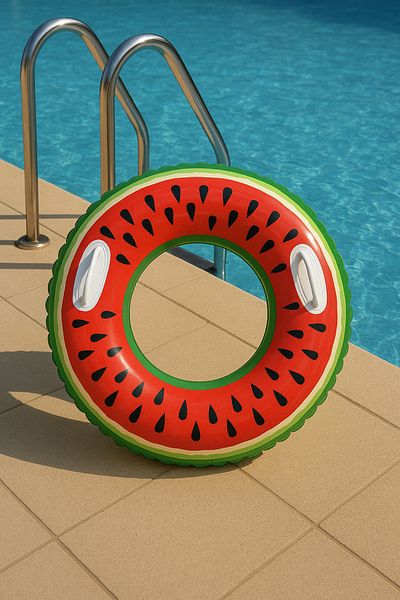 TUENGİ STORE Large Size Watermelon Patterned Inflatable Donut with Grip Children's Sea Pool Swimming Ring 100 cm