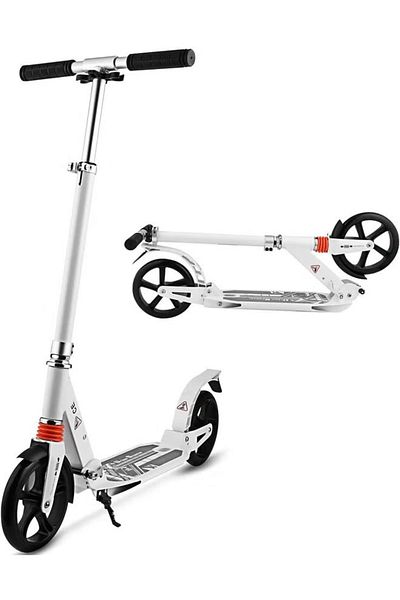 Fitness World Big Wheel Kick Scooter with Adjustable Height and Foldable Dual Suspension
