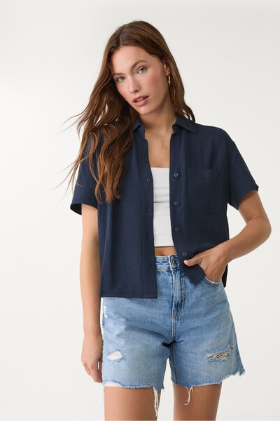Stradivarius Short sleeve linen blend shirt