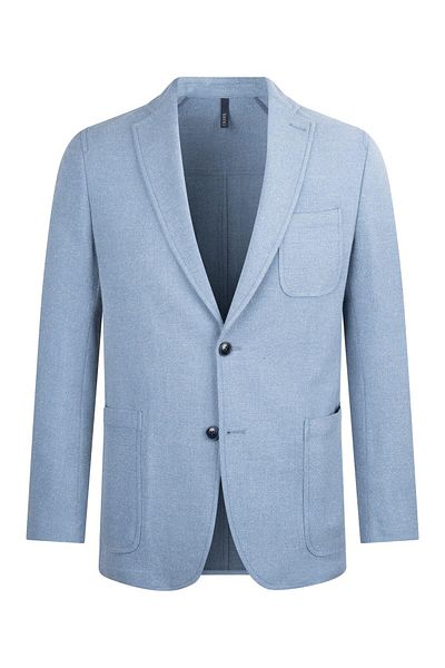 Hatemoğlu Blue Comfort Fit Mono Collar Classic Linen Jacket