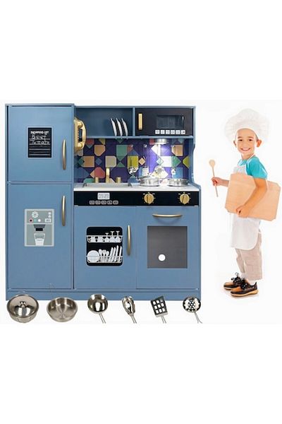 Smart Vibe Set Bucatarie pentru Copii din Lemn Natural, FrenchCuisine BLUE KIDO