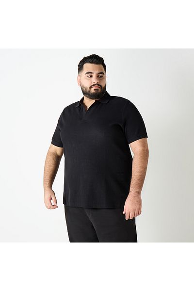 FAV Plus Size Textured Polo T-shirt with Short Sleeves