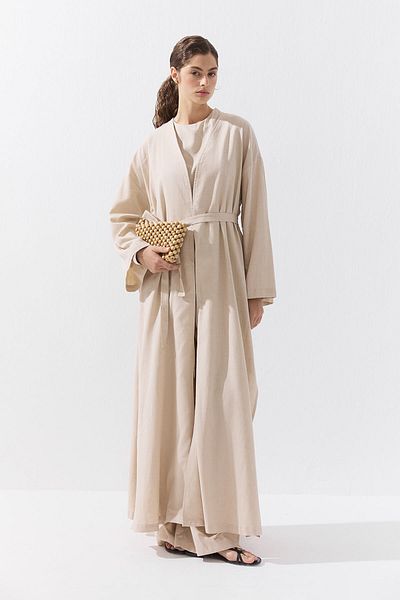 Hooopstore Belted Long Kimono Natural Pants Set