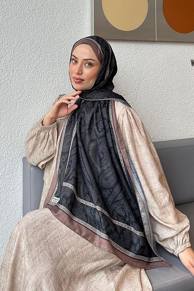 lamelif Retro Pattern Soft Shawl Milk Coffee