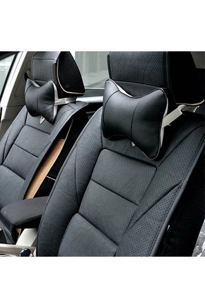 OEM Set of 2 car headrest pillows, for neck support, made of eco-leather, BLACK color