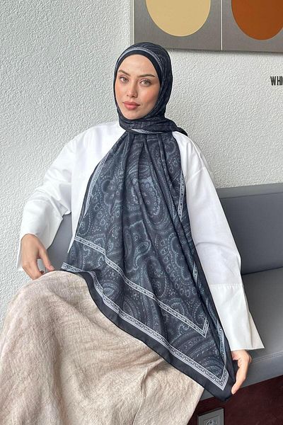 lamelif Retro Pattern Soft Shawl Black
