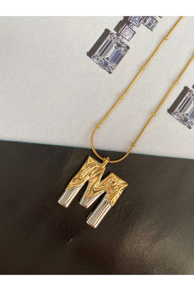 Pinery Jewels Famous Brand m Letter Gold Silver Tarnish Free Stainless Steel Necklace