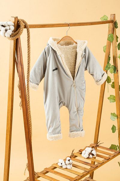 bombe Baby Kids Blue Hooded Furry Cotton Comfortable Jumpsuit Trend Fashion Jumpsuit