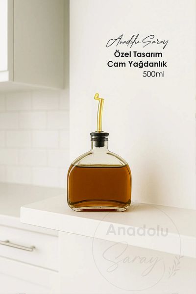 Anadolu Saray Special Design Glass Oil Pot Oil Bottle Leak Proof Glass Bottle Kitchen Oil Vinegar Sauce Bottle 500ml