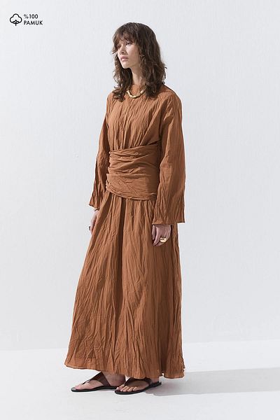 Hooopstore Βαμβακερό φόρεμα Voile με τσαλακωμένη εμφάνιση
