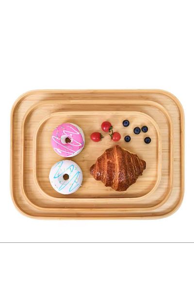YDGR 1 Piece Natural Bamboo 3-Piece Tea and Presentation Tray Set – Modern and Stylish Design 33X22 & 40X28 & 46X35 cm