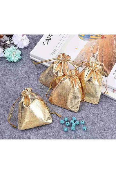 ACAR TAKI Gold& Silver&Jewelry Gift Shiny String Pouch Bag-Gold Color 7*9 cm (Price Is for Piece) Acr4906