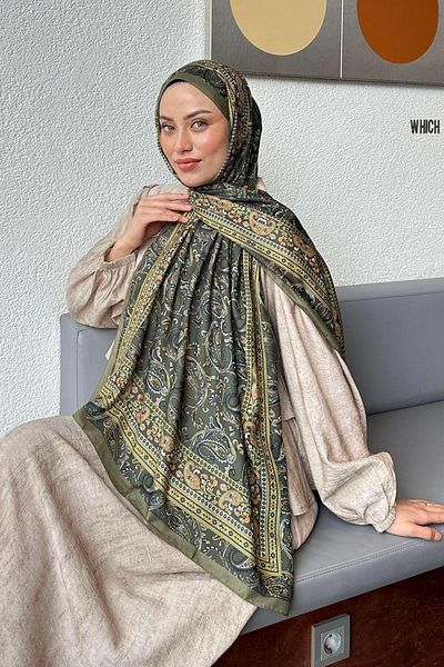 lamelif Retro Pattern Soft Shawl Khaki
