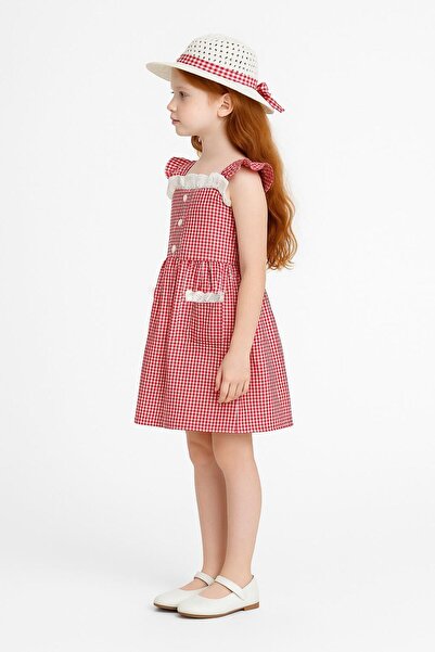 Perendi Κοριτσίστικο φόρεμα με καπέλο με σχέδιο Pitikare Κόκκινο - Βαμβακερή χτενισμένη φόδρα