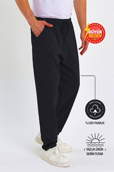 Dechers Men's Large Size 100% Cotton Linen Look Trousers E206