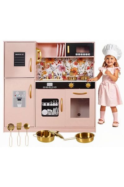 Smart Vibe Natural Wood Children's Kitchen Set, FrenchCuisine PINK KIDO