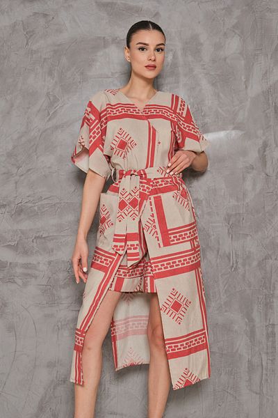 SHUGAA Women's Ethnic Pattern Summer Linen Kimono Suit with Shorts