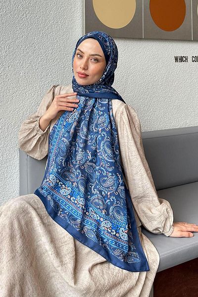 lamelif Retro Pattern Soft Shawl Midnight Blue