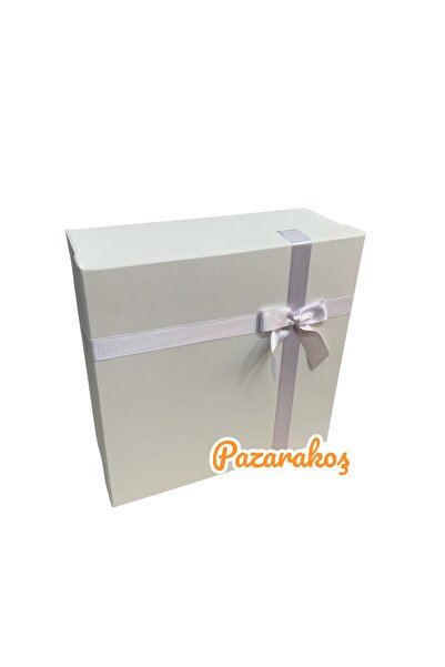 PAZARAKOŞ hediye kutusu beyaz ve beyaz kurdeleli büyük boy 16,5*30*38 cm