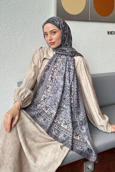 lamelif Retro Pattern Soft Shawl Gray