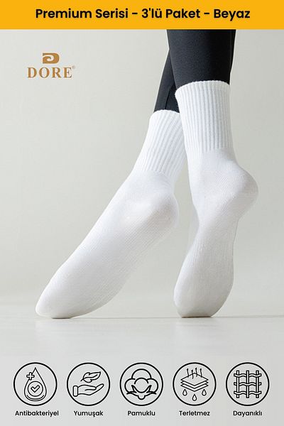Dore Șosete sportive pentru colegiu de tenis, unisex, originale, 3 perechi, din bumbac, respirabil, absorbant de transpirație