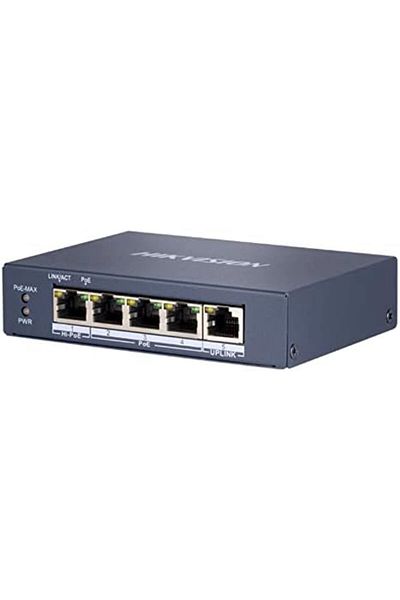 Hikvision مفتاح جيجابت مزود بأربعة منافذ من Hikvision، وتقنية RJ45 بسرعة 1 جيجابت، ومنفذ ربط صاعد صغير الحجم