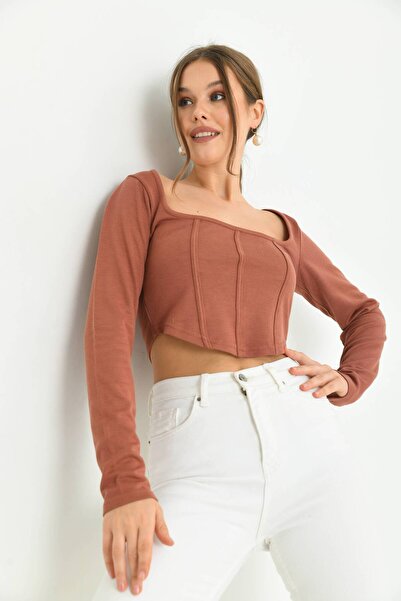 MOVİMENT Μπλούζα με κορδόνια με ριγέ τετράγωνα λαιμόκοψη από τα μέτωπα