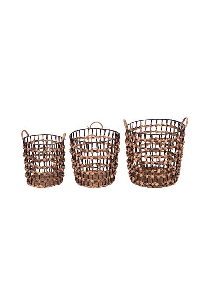 Bahçem Decorative Water Hyacinth General Use Wicker Basket Set of 3