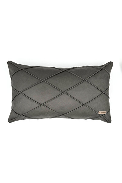Doryan Home Efes Antik Modern Çizgi Desenli Suni Nubuk Dikdörtgen Dekoratif Kırlent Kılıfı - Antrasit Gri 60x35