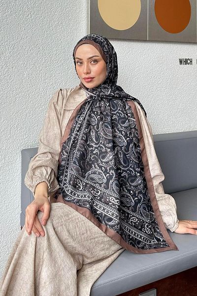 lamelif Retro Pattern Soft Shawl Milk Coffee