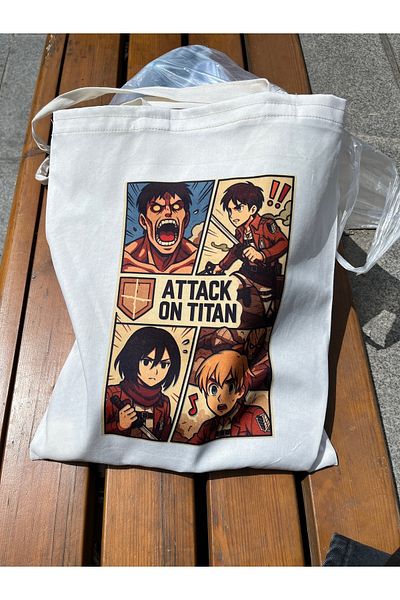 Akumastik Attack on Titan Eren Mikasa Armin Tote Bag 35X40Cm - Anime Bag - Tote Bag