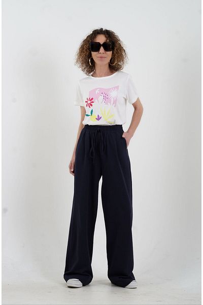 Zelish My Sister Navy Blue Premium Pique Wide Leg Trousers